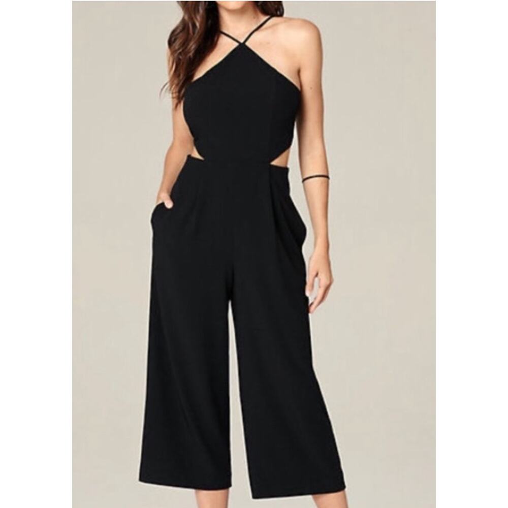 Bebe‎ Jumpsuit Cutout Cropped Wide Leg Black Size 12